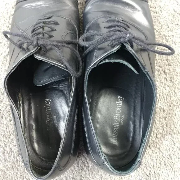 Russell & Bromley Mens UK 7 Shoes Cap Toe Oxford Lace Up Black Leather Hand Made - Picture 9 of 11